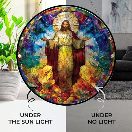 Christ Jesus Decor Stained Glass Suncatcher - Window Wall Hanging Ornament UV-Print Glass Panel Sun Catcher - Decoration for Home Garden Christmas Party Wedding Housewarming Gift - Image 3