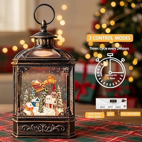 Christmas Snow Globe Swirling Glittering Lantern Santa Flying with Reindeer, USB Lined/Battery Operated Lighted Water Lantern for Christmas Festival Decoration Gifts - Image 2