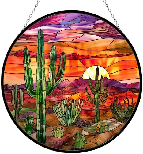 Cactus Stained Glass Window Hanging Sun Catcher Halloween Haning Ornament Decoration Christmas Birthday Gifts for Lover, Friends by HYPESTYLE