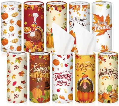 Hushee 10 Pack Thanksgiving Car Tissue Cylinders with 500 Facial Tissues by Hushee