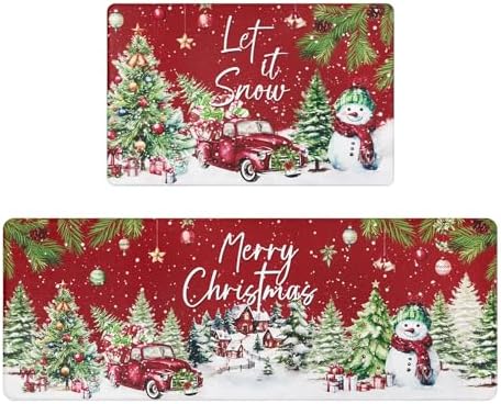 U'Artlines 2Pcs Christmas Anti Fatigue Kitchen Rugs and Mats, Tree,Snowman by UArtlines