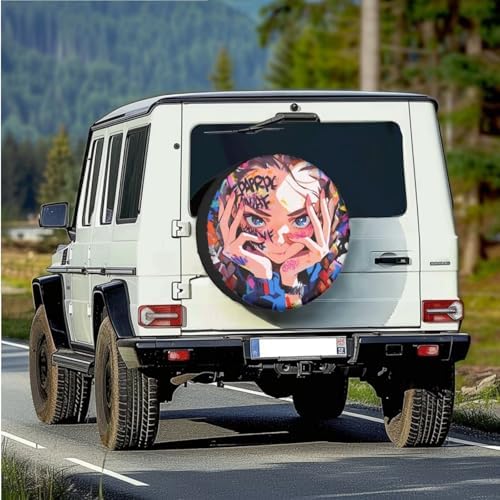 Anime Girl Spare Tire Cover with Camera Hole, Wheel Protectors Universal for Trailer RV SUV Truck Camper Travel, Available in 5 Sizes from 14 to 18 Inches, 14" Fits Tire Diameter 23.6"-27.5"