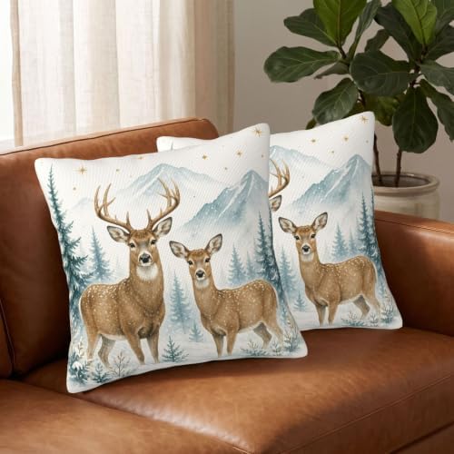 KiuLoam Winter Snow Deer Pillow Covers 24x24 Set of 2 Rustic Christma Decor - Image 3