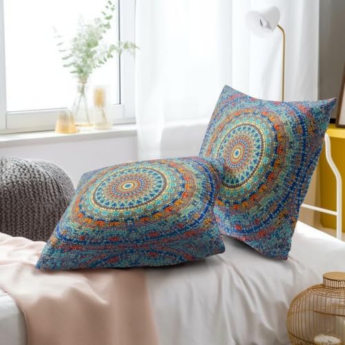 Sweetshow Bohemian Mandala Floral Throw Pillow Covers 24X24 Inches Set of 2 Boho Colorful Retro Ethnic Pillowcase Soft Cotton Square Cushion Covers for Home Sofa Patio Bedroom Decoration - Image 6