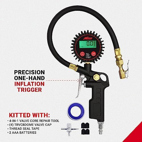 Milton 507KIT Digital Tire Inflator Car Accessories w/Accurate Air Tire Pressure Gauge, 14” Rubber Air Hose – 250 PSI, Brass Lock-On Clip Air Chuck and Compressor Accessories