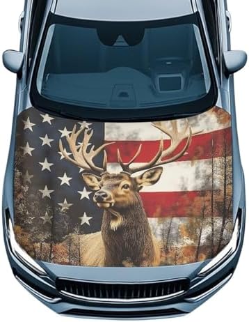 Stars and Stripes Elk Car Hood Cover Banner Car Bonnet Protection Cover Elastic Fabrics Polyester，Can be Washed Auto Decoration