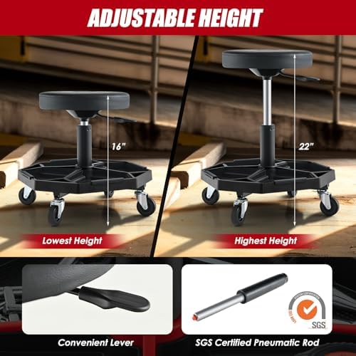 Goplus Mechanic Stool with Wheels, Magnetic Tool Tray, 330LBS Capacity - Image 4
