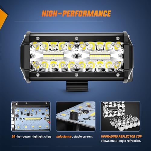 Nilight 2PC 4Inch Triple Row Led Light Pods 60W Flood Spot Combo 6000LM 2Pcs 6.5 Inch 120W Triple Row Light Bar Flood Spot Combo 12000LM Driving Boat Off Road Trucks Lights (ZH042)
