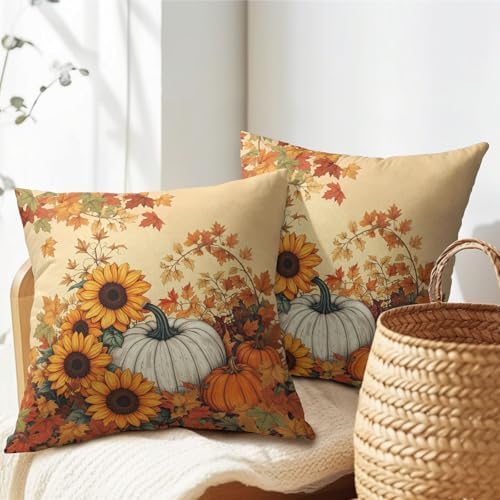 Fall Sunflower Pillow Covers 24x24 Set of 2 Pumpkin Thanksgiving Harvest - Image 7