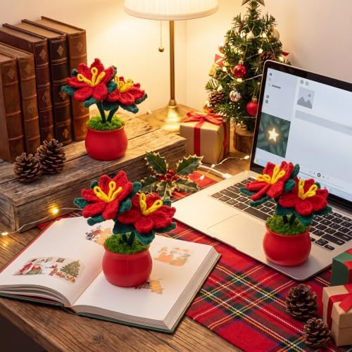 Suncalla 10 Pcs Red Lily Crochet Flowers Pot Bulk Bouquet Thank You Gifts - Image 4