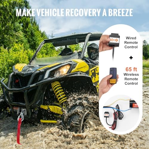 VEVOR Electric Winch, 4000 lb Line Pull Capacity, 12V DC ATV/UTV Winch with Φ3/16 in x 39 ft 7 Strands Steel Cable Roller Fairlead Wireless & Wired Remote Control, IP55 Waterproof for Towing UTV ATV - Image 5