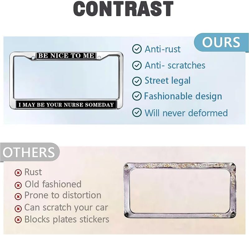 Be Nice to me I May Be Your Nurse Someday Metal Chrome Auto License Plate Frame Funny Jesus Bible Nurse Saying 2 Holes License Plate Frame Gifts Jesus Nurse Saying License Plate Frame