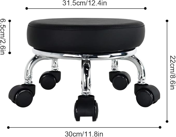 Modern Roller Seat PU Leather Low Round Rolling Stool 360 Swivel Small Stool - Image 3