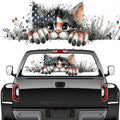 Cute Cat Rear Window Decals for Trucks, Cartoon Animal American Flag Window Decal Back Window Tint Graphic Perforated Vinyl Pickup Truck Stickers 66 x 22 inch