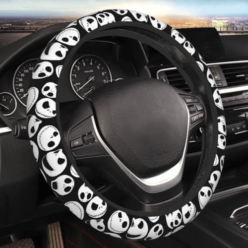 Halloween Jack and Sally Horror Nightmare Christmas Steering Wheel Cover for Women, Neoprene Anti-Slip Universal 15 inch Car Steering Wheel, Anime Car Accessories for Vehicle SUV (Xmas 4)