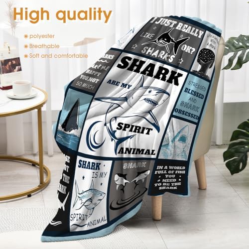 Ocean Shark Blanket Gifts for Adults Men Women Boys Girls Birthday Christmas Halloween Easter Father's Day Dad Husband Boyfriend Son Throw Blanket 60"x80" - Image 4