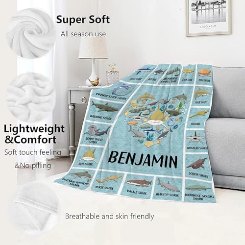 Shark Custom Name Blanket Gifts for Girls Boys Women - Super Soft Cozy Warm Throw Sheet for Couch Bed Sofa Office Decor All Season 60"x80" for Adult - Image 2