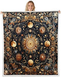 Sun and Moon Throw Blanket Mysterious Starry Galaxy Fleece Flannel Blankets Kids Boys Girls Room Decor Retro Flowers Plant Bed Blankets for Bed Sofa Couch Black Gold Orange Plush Blanket Throw 50"x60" by CastleFairy