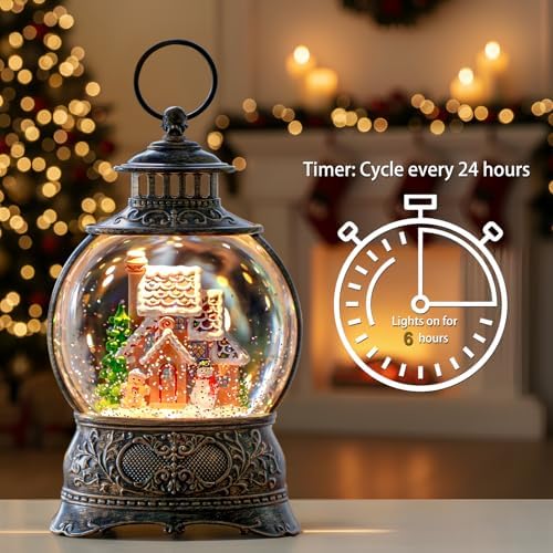 Christmas Snow Globes Christmas Water Lantern with Gingerbread Man & Snowman, Music & 6H Timer, USB Lined/Battery Operated Lighted Lanterns for Xmas Festival Decoration Gifts - Image 2