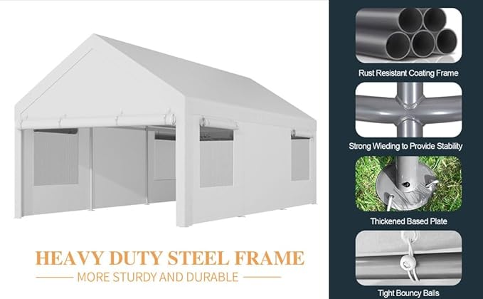 Shintenchi Carport 12' x 20' Heavy Duty Portable Garage, Car Port Canopy - Image 5