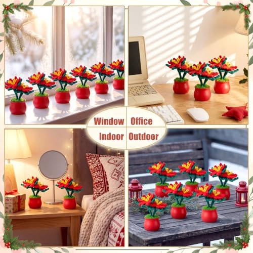 Suncalla 10 Pcs Red Lily Crochet Flowers Pot Bulk Bouquet Thank You Gifts - Image 6