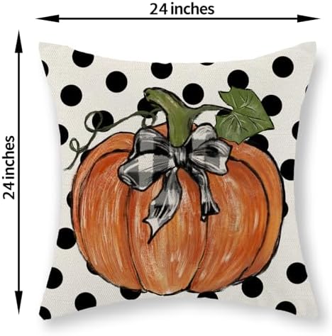Fall Pillow Covers 24x24 Set of 2 Pumpkin Maple Leaves and Polka Dot Fall Decor Pillowcase Linen Autumn Thanksgiving Decorative Outdoor Throw Pillow Covers Farmhouse Cushion Case for Couch Home - Image 6