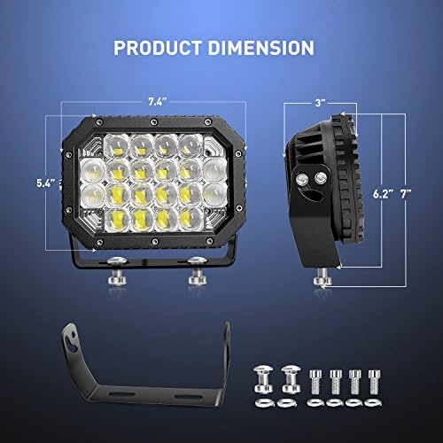 Nilight - 14039C-B LED Light bar 2PCS 7.4Inch 100W Spot & Flood Combo 8000LM 5D Square Off Road Fog Driving Lights Roof Bumper Work Light