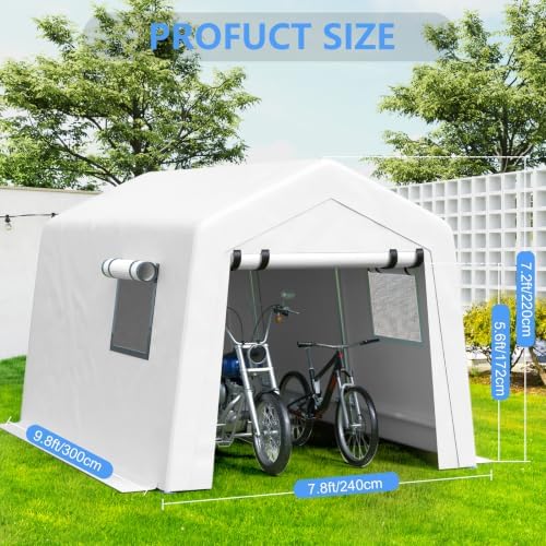 Jocoevol 8x10 FT Enclosed Carport with Roll-up Windows, Removable Sidewalls & Doors and Wind Ropes for Bike Motorcycle, White - Image 2