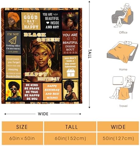 Birthday Gifts for Women,Black Queen Throw Blanket for Black Women,Encouragement Inspirational Birthday Present for Girls Female Teenagers Friends 50"x60" - Image 2