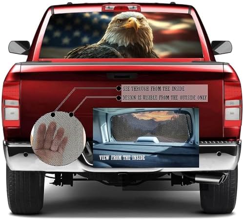 Country Flag Eagles Truck Rear Window Graphic Decals, Modern Cool Bird Animals Pickup Car Window Stickers Truck Back Window Film Decal for Trucks SUV 66 x 22 inch