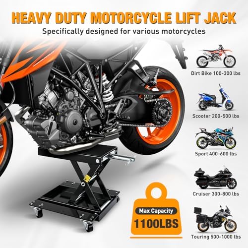 Nilight Motorcycle Lift 1100 LBS ATV Scissor Lift Jacks with Dolly Wheels Crank Handle 5.1"-15.7" Hoist Stand Heavy Duty Steel Lifter Jack for Motorcycles Dirt Bike Garage Storage Repair Tool, Black - Image 2