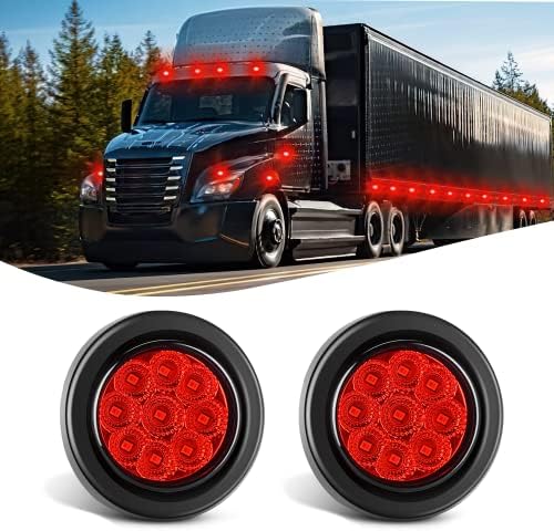 Nilight 2" Round Marker Light 2PCS Red 9LED Indicator Clearance Lights