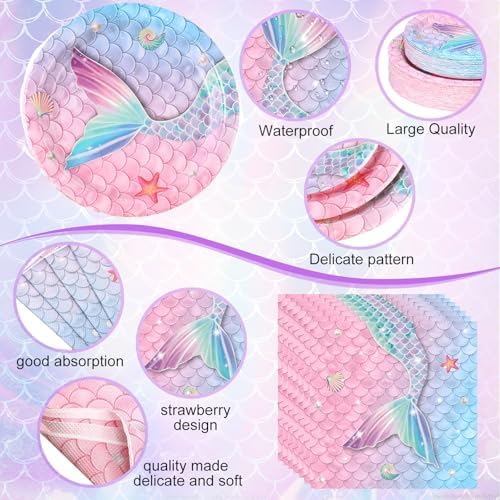 Funnymoom 452 Pcs Mermaid Party Decorations Include Sea Mermaid Paper Plates Napkins Cups Tablecloth Cutlery Straws Ocean Tableware for Baby Shower Birthday Party Supplies - Image 2