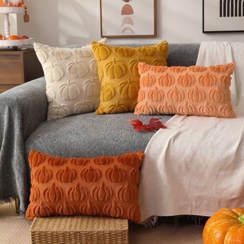 DFXSZ Fall Pillow Covers 12x20 2Pcs Light Orange Pumpkin Fall Decorations - Image 3