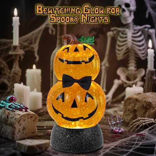 Halloween Snow Globe Lantern Lighted Pumpkin Musical Snow Globe Glitter with 6H Timer Battery and USB Operated Halloween Snow Globes Water Lantern for Spooky Festival Party Decoration (Pumpkin) - Image 6