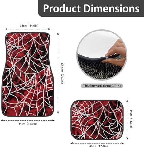 Red Blood White Spider Web Print Funny Halloween Car Floor Mats 4 PCS, Cute Durable Interior Accessories for Car SUV, All Weather Floor Mats with Front Rear Trunk Liners Set for Party