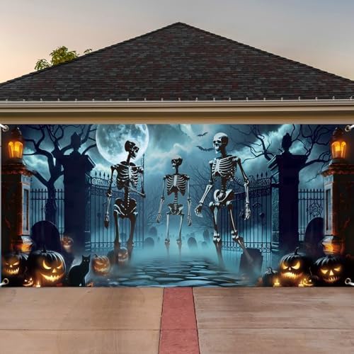 Preboun Skeleton Halloween Garage Door Decorations Cover Outdoor 7x16 ft by Preboun