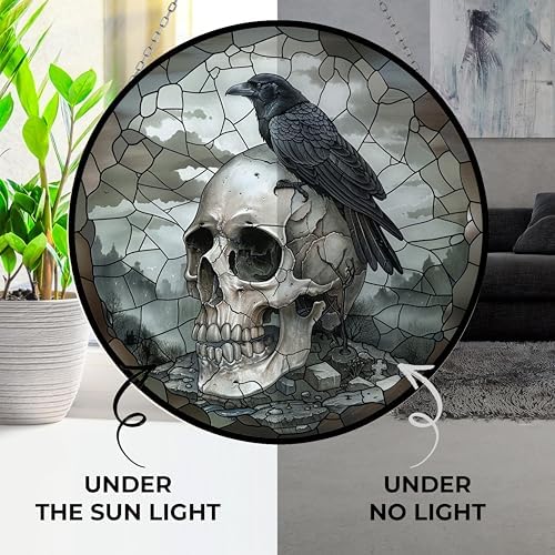 Skull Crow Suncatcher Stained Glass Window Hanging Stained Glass Suncatchers Decoration with Metal Chain Outdoor Garden Decor Gift for Women Christmas Thanksgiving Gifts - Image 3