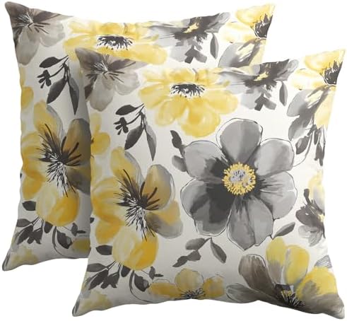 Summer Pillow Covers 22x22 Inch Set of 2, Floral Throw Pillow Covers Yellow Gray Pillowcase, Watercolor Decorative Seasonal Spring Flower Cushion Case Couch for Indoor Outdoor Home Decor by Trongr