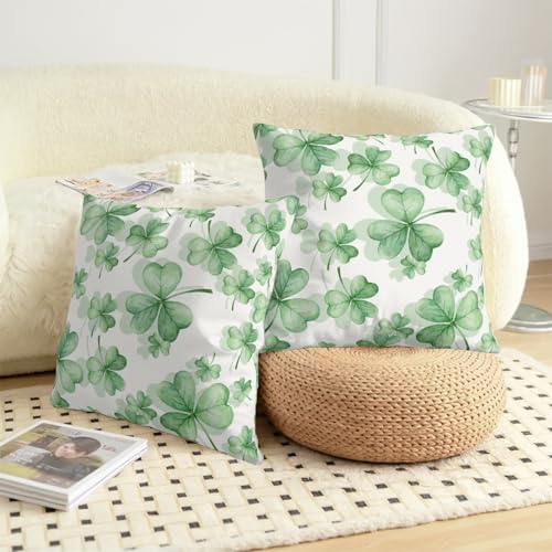 Sweetshow Saint Patricks Day Pillow Covers 12x12 Inches Green Clover Throw Pillow Case Set of 2 Spring Summer Green Leaf Pillows Cotton Linen Cushion Cover for Home Couch Sofa Livingroom - Image 7