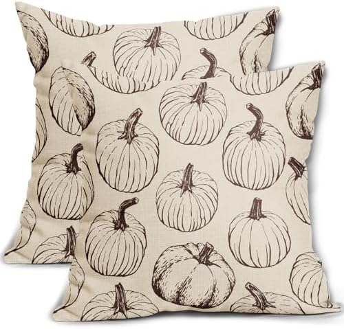 Fall Pillow Covers 22x22 Set of 2 Dark Brown Pumpkin Autumn Thanksgiving Harvest Decorative Throw Pillows Seasonal Themed Outdoor Farmhouse Cushion Case Decor for Couch Sofa Bed by Aytipun