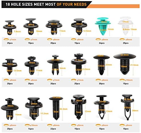 GOOACC - GRC-34 Push Bumper Fastener Rivet Clips with 18 Most Popular Sizes Auto Push Pin Rivets for Benz, BMW, Toyota, Honda, Subaru, Nissan, Mazda etc - Image 2