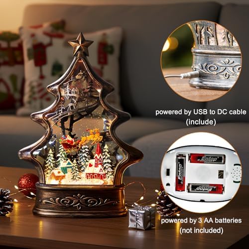Christmas Snow Globe Lantern Water Glittering Buildings Santa's Deer with Music& Timer, USB Lined and Battery Operated Lighted Lantern for Christmas Festival Decoration Gifts - Image 4