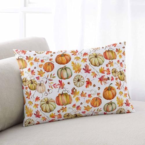 Pillow Covers 20x36 Inch - King Fall Thanksgiving Watercolor Orange Yellow Pumpkin Soft Brushed Microfiber Pillowcases with Hidden Zipper Closure Bed Pillow Shams for Bedroom Sofa Car - Image 2