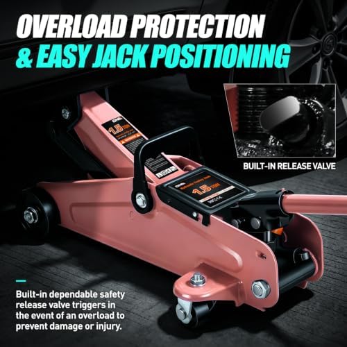 DNA Motoring 1.5 Ton Car Floor Jack Low Profile Hydraulic Trolley Service/Floor Jack, 1.5T / 3000 lbs Capacity, Lifting Range 5.3 Inch -12 Inch, with Storage Case, Pink, TOOLS-00327-PK - Image 5