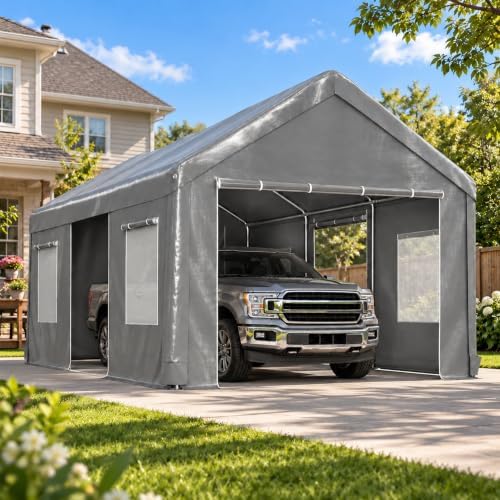 KEIKI 12x20 FT Heavy Duty Carport Canopy, Portable Outdoor Garage,Gray by KEIKI