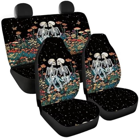 Skull Floral Starry Night Print Car Seat Covers 4Pcs Front & Rear Breathable Seat Covers Universal Fits for Truck, Sedan, SUV Auto Interior Protector Car Accessories