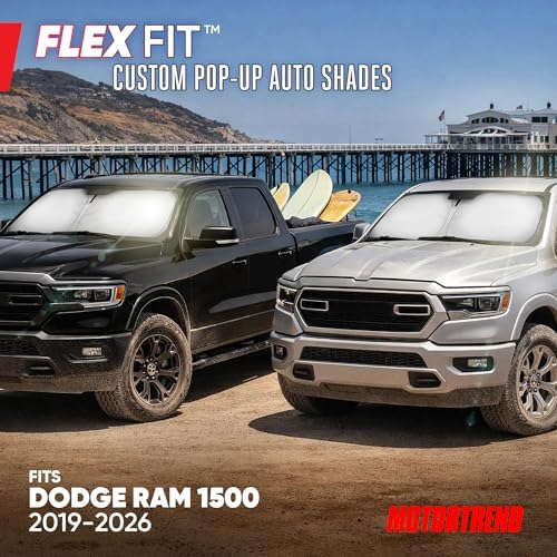 Motor Trend Custom Fit Dodge Ram 1500 Windshield Sun Shade - Fits All (2019-2026) Trims - Foldable Pop-Up Car Windshield Sunshade Dodge Ram 1500 Accessories - Automotive Ram Truck Interior Protection