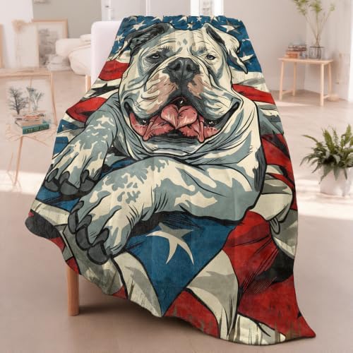 Bulldog Patriotic American Flag Throw Blanket Gifts for Women Kids, 60x80in - Image 2