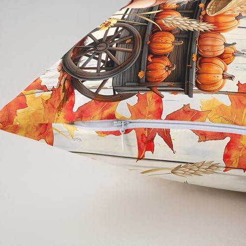 Autumn Gnome 2 Pack Pillow Covers,Thanksgiving Day Rustic Farmhouse Soft Square Cushion Case,Fall Harvest Orange Maple Leaves Sunflower Throw Pillow Coverss Double Sides,20"x 20" - Image 5